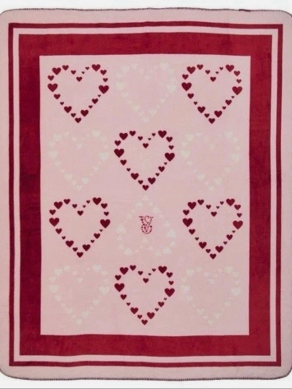 Victoria's Secret Pink and Red Heart Pattern Throw Blanket